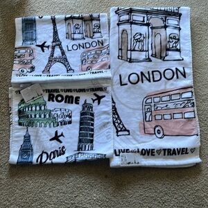 NWT From Paris With Love-Live Love Travel Bath Towels Set 3 Pc Set 100% Cotton